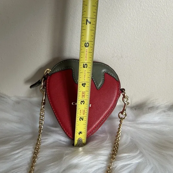 Coach Strawberry Coin Purse Crossbody Bag Red Leather Gold Chain Novelty Mini - Picture 8 of 9